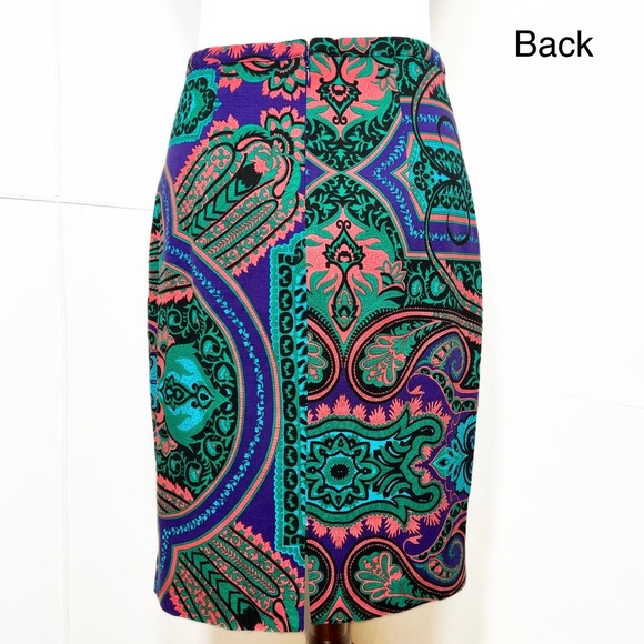 Anthropologie Tracy Reese Colorful Teal Pink Black Scroll Paisley Pencil Skirt 8 - Picture 5 of 14